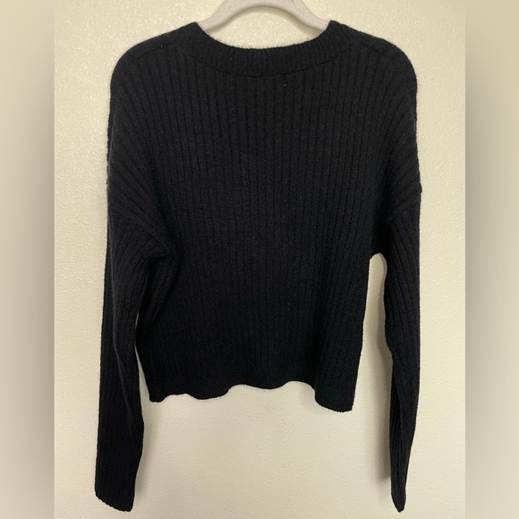 In Loom Black Ribbed Knit Cardigan And Midi Skirt Set V-Neck Long Sleeve Stretch - Picture 10 of 16